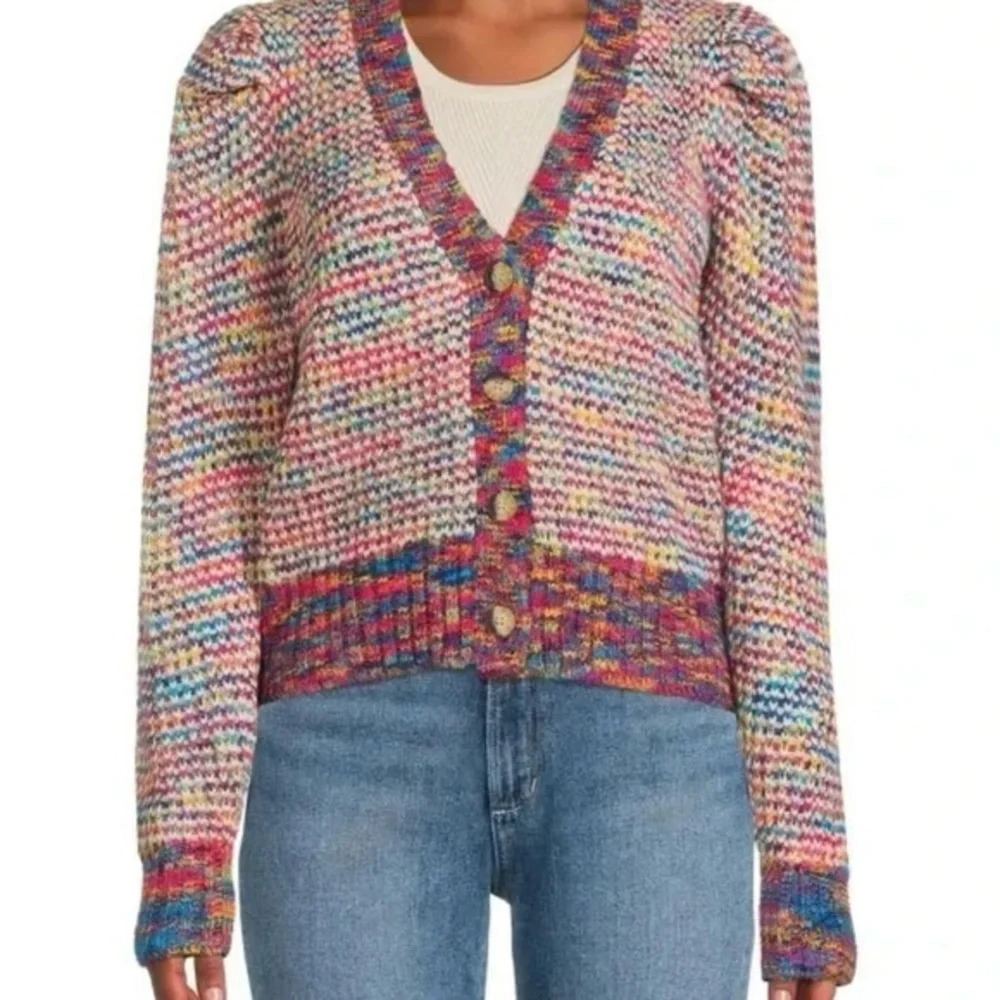 Design History Multicolor Puff Sleeve Cardigan